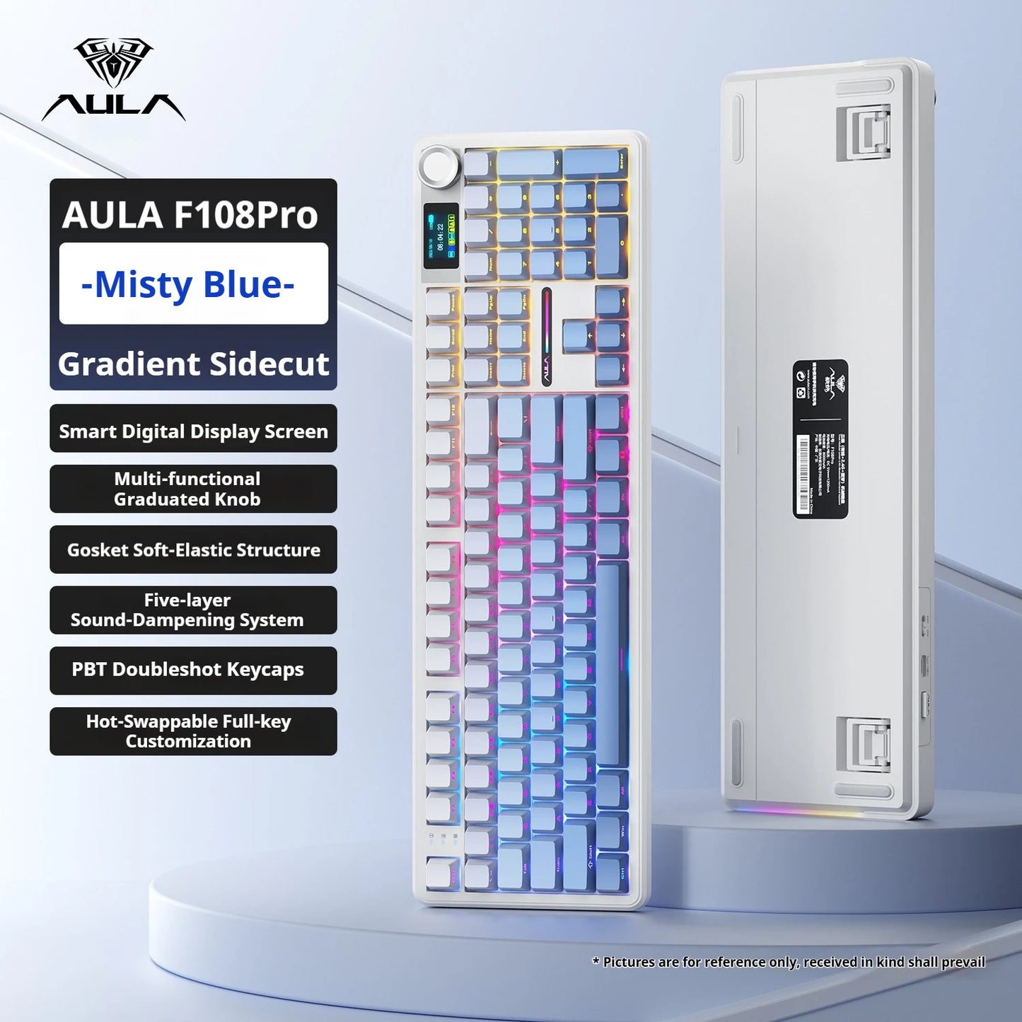 Teclado mecánico AULA F108 PRO personalizado con distribución 100%, retroiluminación RGB, Bluetooth inalámbrico, interruptores HiFi para gaming