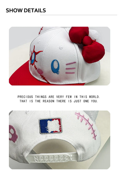 Breathable Cute Sunshade Flat Eave Peaked Caps Versatile ins Fashion Niche New Unisex Funny Kitty Embroidery Bow Baseball Hats