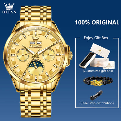 OELVS 7070 New Mens Watch Luxury Automatic Mechanical Watches For Man Moon Phase Waterproof Luminous Steel Watch Gift Box Reloj