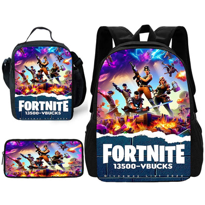 Mochila Escolar Infantil Hot Game com Lancheiras, Design-F-FortniteS, Estojos para Lápis, Mochilas Escolares para Rapazes e Raparigas, Melhor Presente