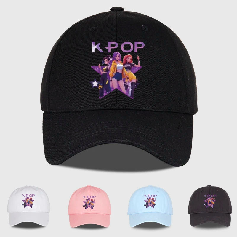 K-POP-baseballpet met print van cartoonmeisjesgroep - Unisex casual retro verstelbare ‘dad cap’ - Y2K-zonnepet