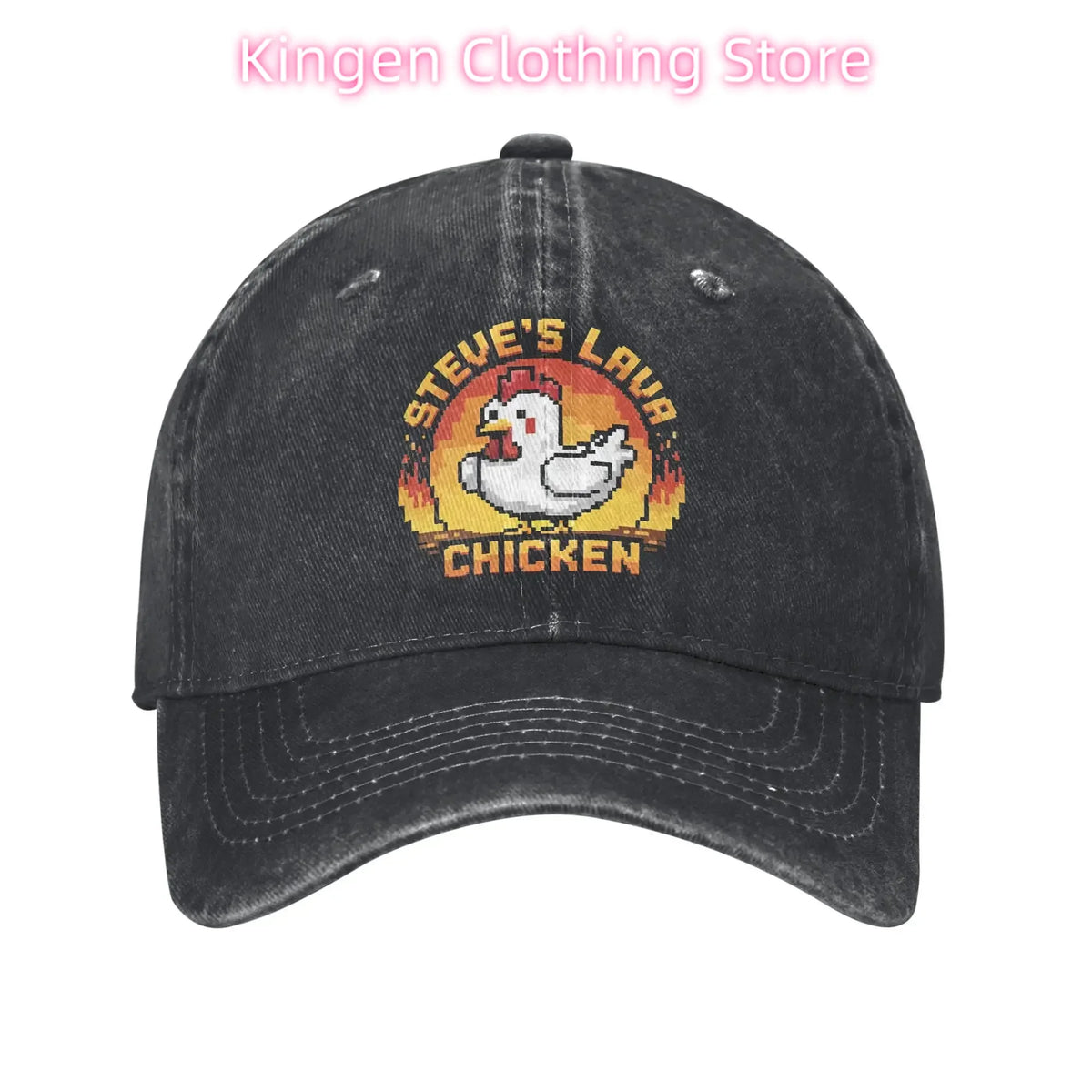 Unisex Chicken Jockey Lava Chicken Print Steves Hat Fashion Distressed Washed Baseball Cap Adjustable