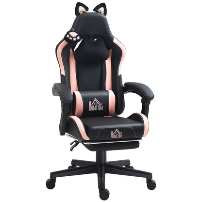Gaming Chair with Cat Ears Ergonomic Office Chair, Reclining Gaming Chair with Footrest, Adjustable Height Computer Gaming Chair, PU Leather Gaming Chair for Home Office