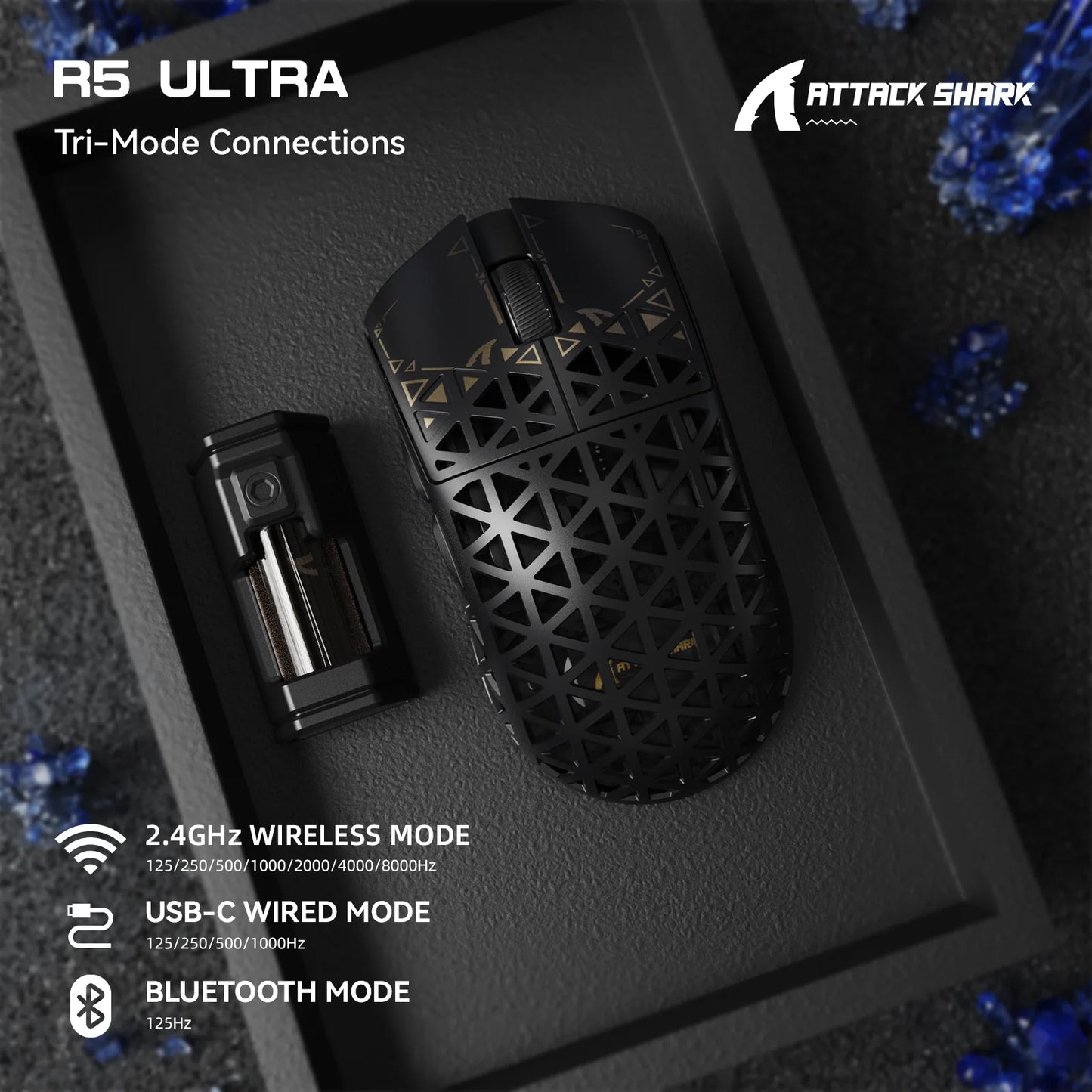 ATTACK SHARK R5 Ultra 8K karbonfiber vezeték nélküli gamer egér 42000 DPI-s PAW3950 MAX érzékelővel – 39g ultrakönnyű kivitel Win/Mac rendszerekhez