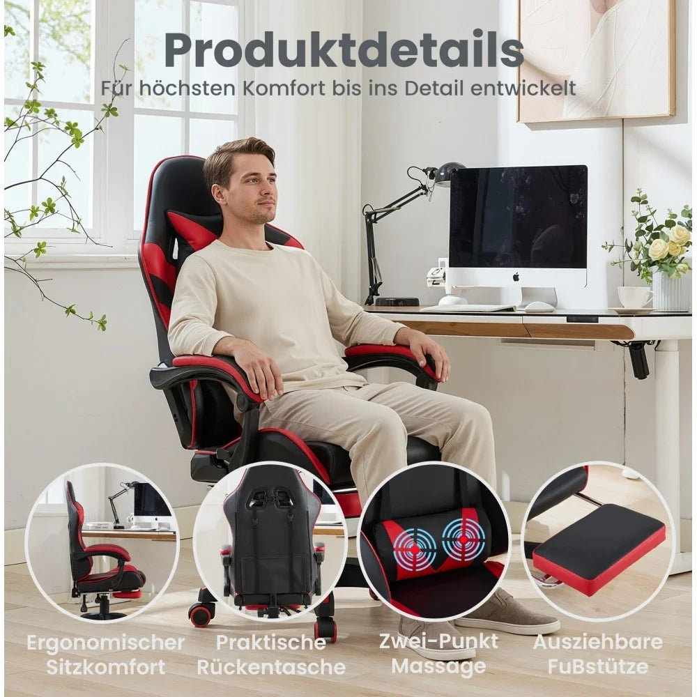 360° Ergonomic Gaming Chair Racing Style Leather Office Chair with Lumbar Support, Headrest, Footrest, Swivel Reclining Computer Gaming Chair