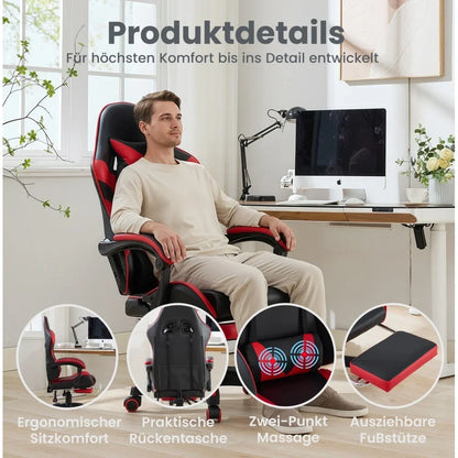 360° Ergonomic Gaming Chair Racing Style Leather Office Chair with Lumbar Support, Headrest, Footrest, Swivel Reclining Computer Gaming Chair