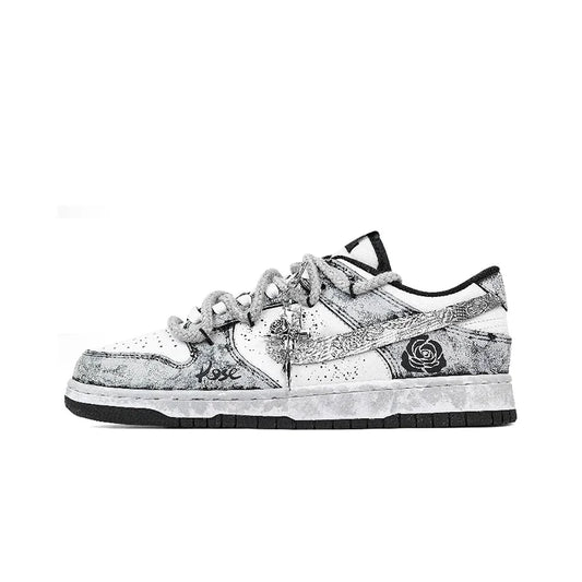 Niestandardowe trampki Nike Dunk „Silver Bloom Rose” – z efektem rozmycia atramentu i rozprysków, odporne na zużycie, niskie, unisexowe buty do skateboardingu