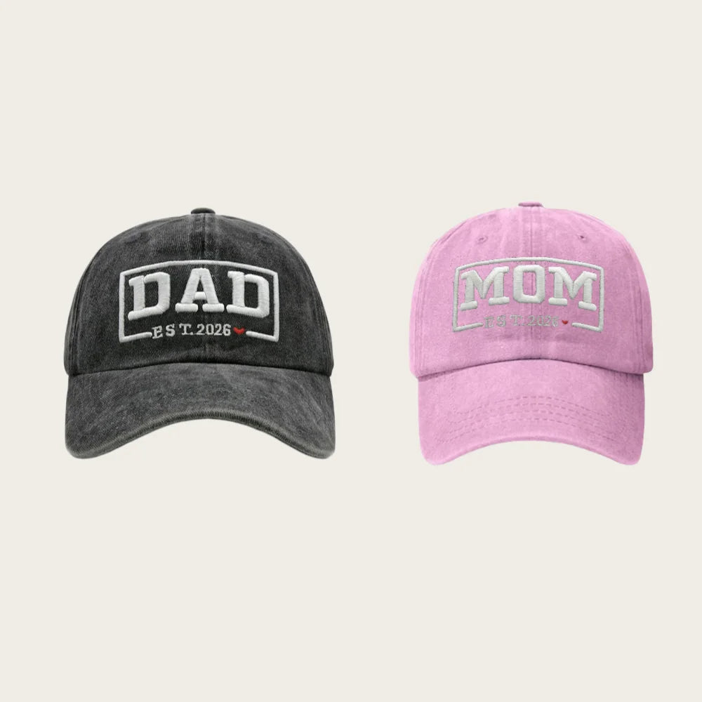 2 vnt. retro stiliaus išblukintos „DAD MOM“ siuvinėjimo moteriškos beisbolo kepurės, lauko sportui skirtos reguliuojamos, nuo saulės apsaugančios ir kvėpuojančios vairuotojų kepurės