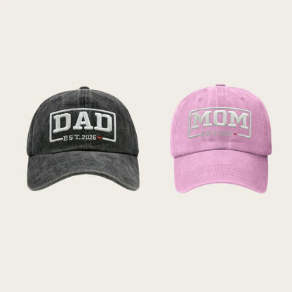 2 vnt. retro stiliaus išblukintos „DAD MOM“ siuvinėjimo moteriškos beisbolo kepurės, lauko sportui skirtos reguliuojamos, nuo saulės apsaugančios ir kvėpuojančios vairuotojų kepurės