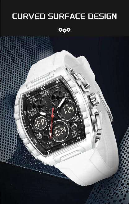 FOXBOX Men Watch Luminous White Silicone Waterproof Quartz Watch For Men Fashion Analog Digital Alarm Chronograph Montre Homme