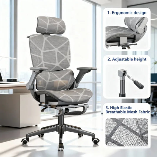 Air Titan Full-Mesh-Büro- und Gaming-Computerstuhl, ergonomischer Schreibtischstuhl für Studierende mit Drei-Zonen-Lendenstütze und gut belüftetem Design