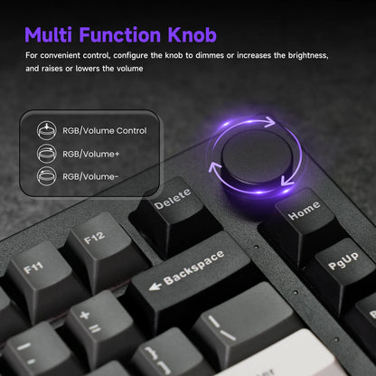 Tastiera meccanica gaming personalizzata Akko 5075 V3 75% ANSI-US con manopola del volume, hot-swappable, RGB, USB Type-C/2.4g e BT5.0 tri-mode