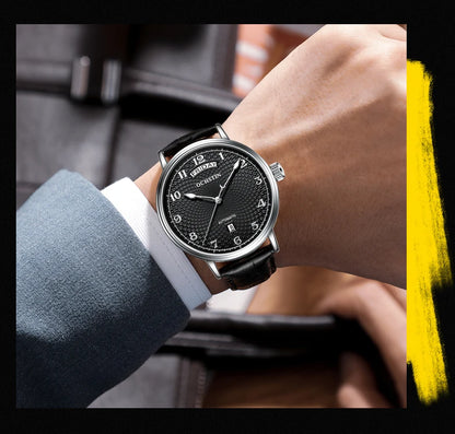 OCHSTIN Day Date Gents Watches 2025 Gift for Men Automatic Mechanical Business Wristwatches 40mm Analog Male Clock Leather Strap