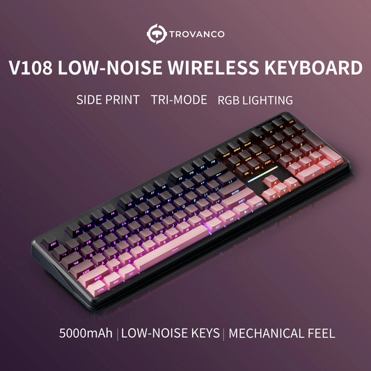 V108 Pro Bluetooth-Tastatur Büro, geräuscharm, 2.4G kabelgebunden & kabellos, vollständiges Layout mit RGB-beleuchteter Membran