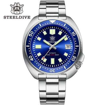 SD1970 Steeldive Brand Sunray Dial Milled Clasp Bracelet 44mm Case 200M Waterproof NH35 Turtle Men Dive Watch with Ceramic Bezel