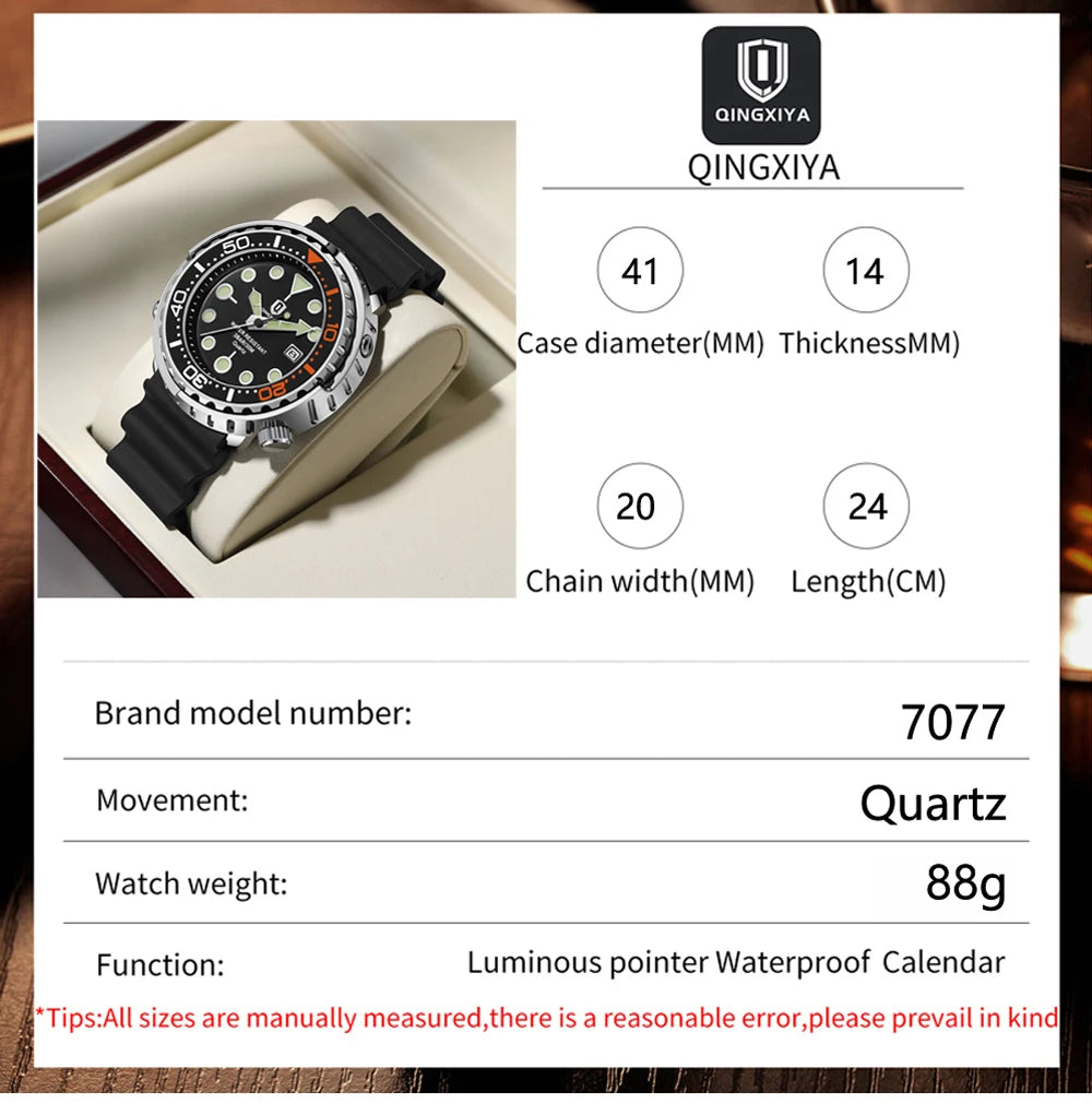 QINGXIYA Sports Men Quartz Watch Silicone Strap Waterproof Luminous Date Wristwatch Mens Military Clock Man Relogio Masculino