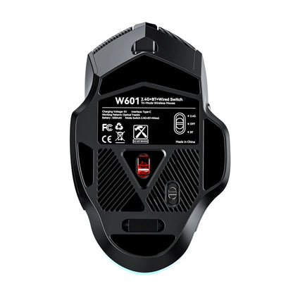 12800DPI 2.4G Wireless Bluetooth Wired Tri-mode Mouse Mute Button Macro Programming Carbon Fiber Gaming Mouse 500mAh 7 Keys