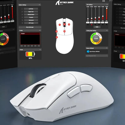 Ratón gaming inalámbrico Attack Shark R1 trimodo 2.4G Bluetooth con cable, 18K DPI, 1000Hz, sensor PAW3311, 59g, ligero y recargable