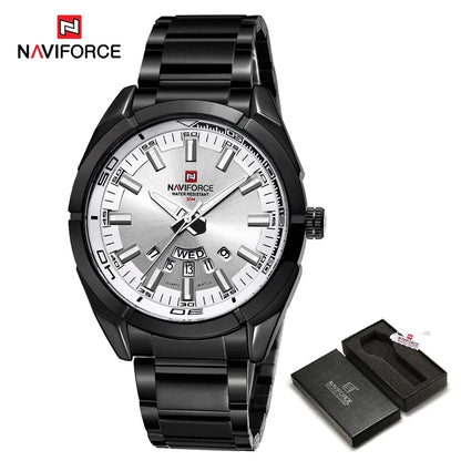 Relógio de pulso para homem NAVIFORCE, inteiramente em aço, estanque, estilo descontraído, movimento de quartzo com indicação da data – Relógio de pulso de luxo para homem, de uma marca de renome.