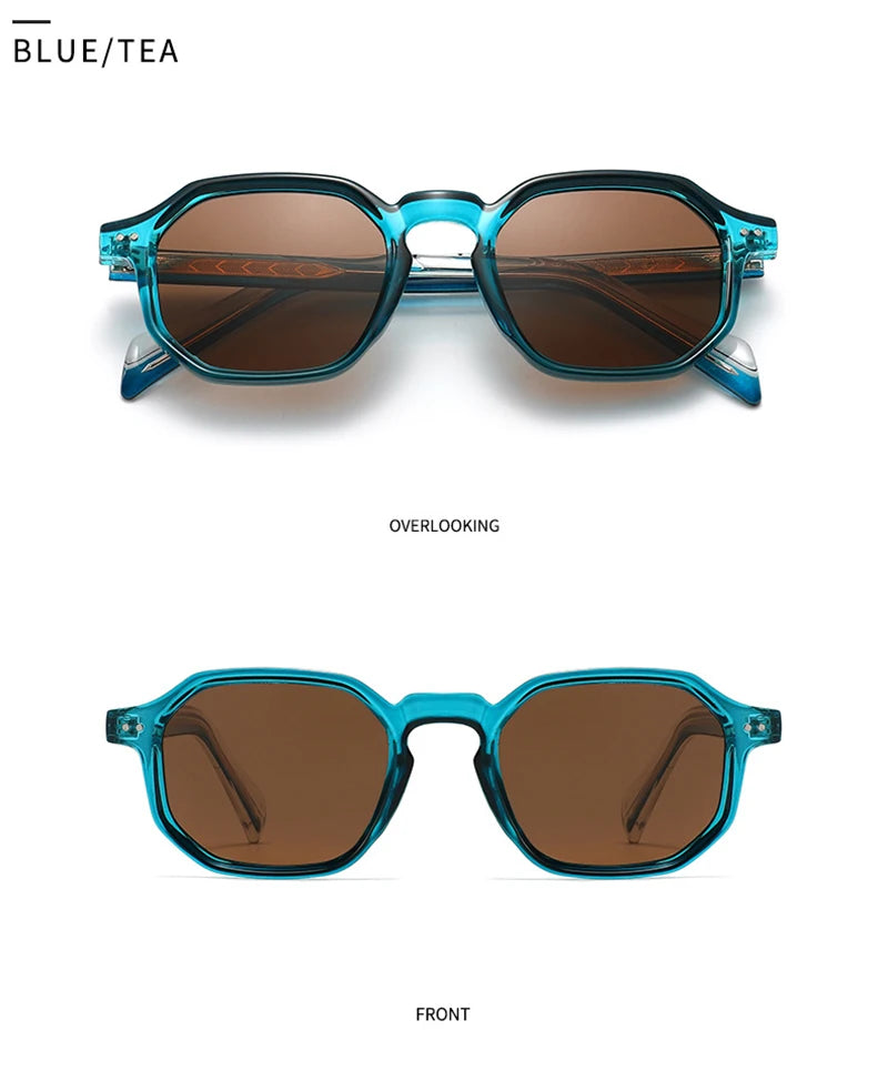 SHAUNA New Polygon Square Men Polarized Sunglasses Retro Rivets Women Blue Green Shades UV400