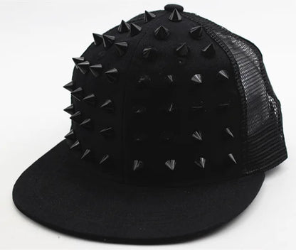 Men Caps Flat Hat Hip Hop Snapback Fancy Rivet Baseball Cap Street Dance Cap Trendy Mesh Visor Youth Boys Girls