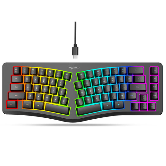69 Key Wired Ergonomic Gaming Keyboard Keyboard Silent Irregular RGB Backlit Keyboard for Windows Linux Home Office Game PC
