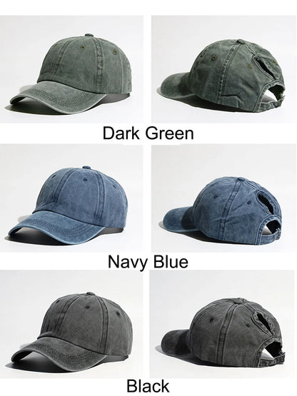 Simple Washed Hole Crossing High Ponytail Hat For Women, Versatile Baseball Cap Soft Top Baseball Cap