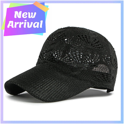 Summer Glossy Openwork Knit Baseball Cap for Women,Outdoor Sun Protection Hat Breathable Flattering Versatile