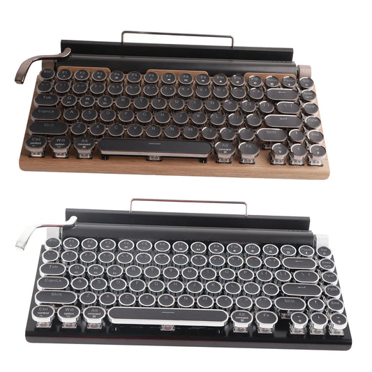 Typewriter Keyboard 83 Keys Vintage Wireless Bluetooth Mechanical Keyboard with Metal Round  Bluetooth Mechanical Keyboard