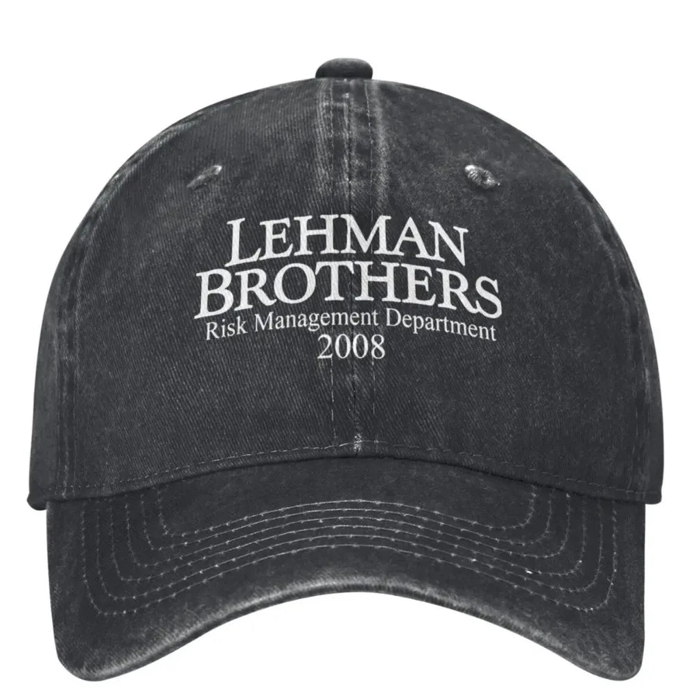 „Lehman Brothers“ rizikos valdymo beisbolo kepurė, banko bankrotas, „Trucker“ stiliaus kepurė, teniso ir riedlenčių „Snapback“ stiliaus kepurė, moteriškos beisbolo kepurės