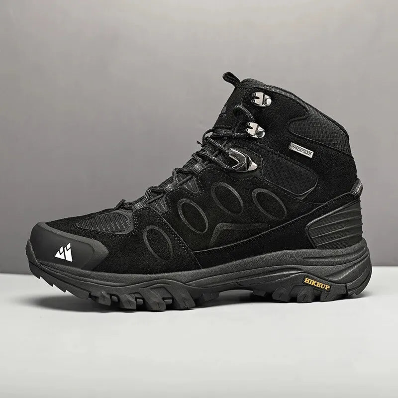 HIKEUP Botas de senderismo altas para hombre, calzado de invierno para exteriores con cordones, antideslizantes, deportivas y casuales, botas de trekking de ante cálidas para hombre