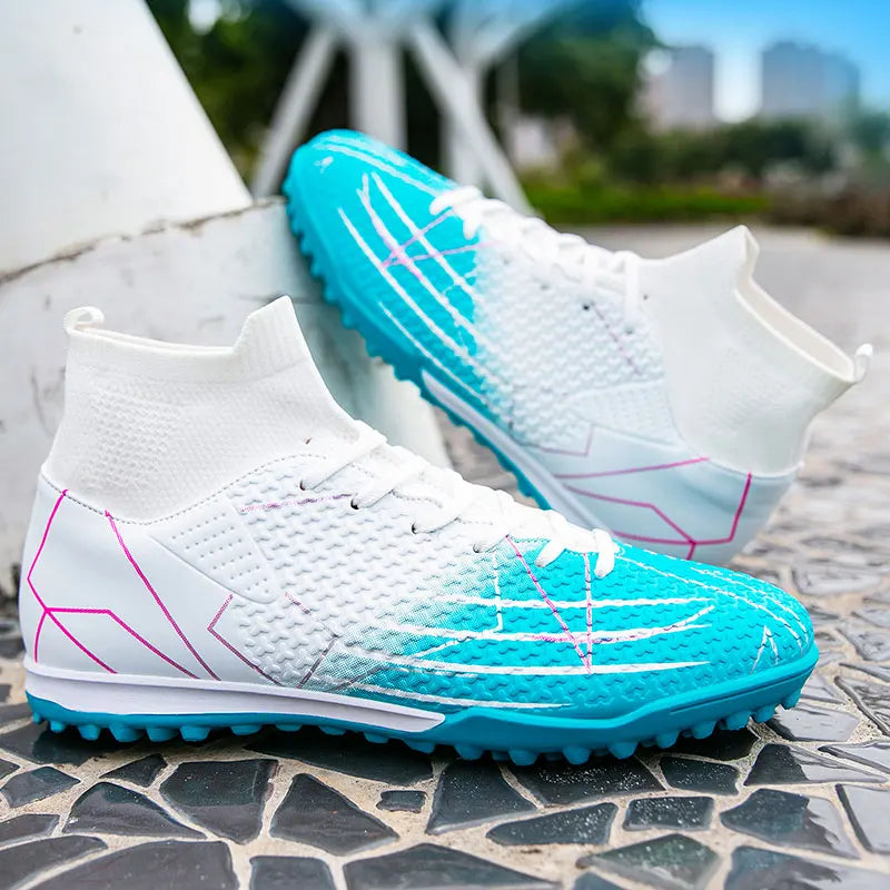 Nouvelles chaussures de Football professionnelles haut en cuir d'herbe artificielle jeunes étudiants chaussures de Football d'entraînement pour hommes et femmes sport