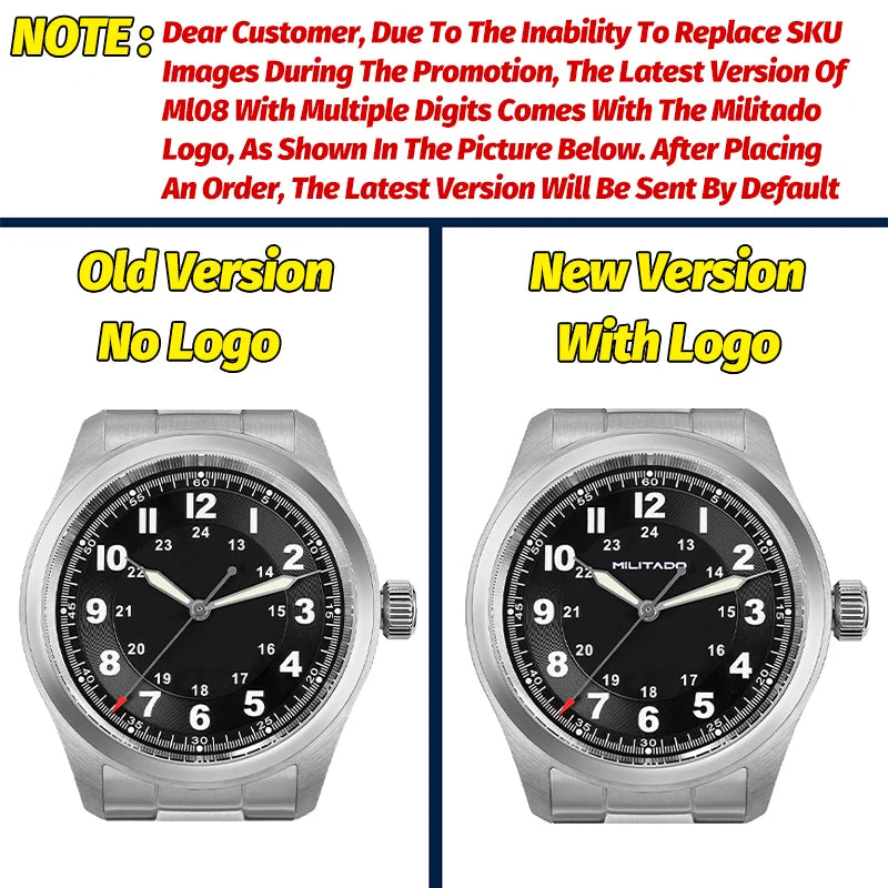 Militado ML08 Vintage Black Watch VH31 Sweep Quartz Wristwatch Ar Sapphire Crystal Luminous C3 BGW9 100 Waterproof Watches Man