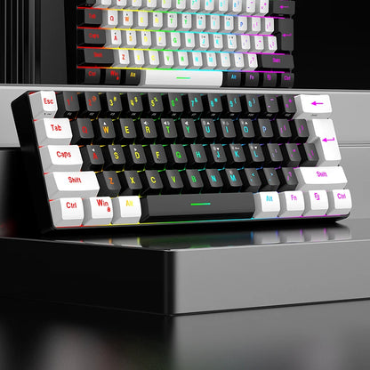 Tastiera meccanica cablata 61 tasti bianca, switch nero e blu, impermeabile, RGB illuminata, kit gaming e ufficio PUBG gamer retroilluminato