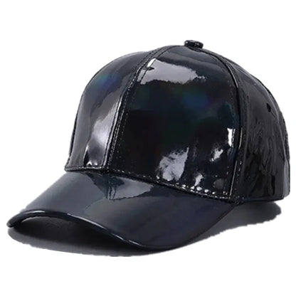 New Unisex PU Leather Laser Style Baseball Cap Street Hip Hop Hat Men Women Dazzling Colors Y2K Cap