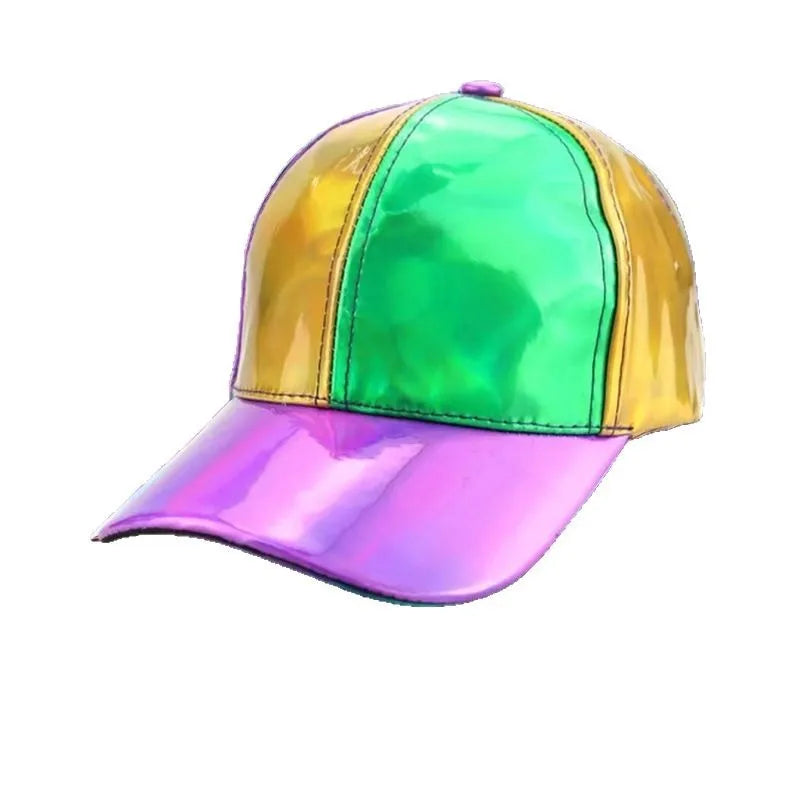 Unisex PU Rainbow Color Changing Baseball Hat Fashion Adult Laser Hip Hop Cap Outdoor Casual Snapback Shiny Party Dressing Hat