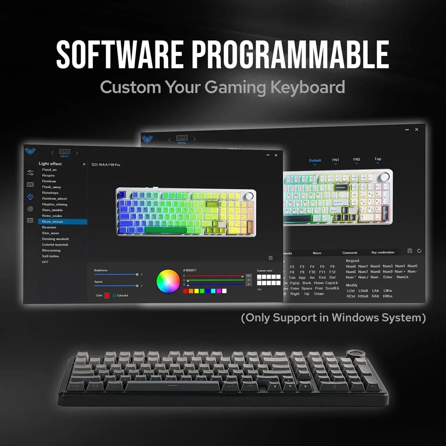 Teclado mecánico gaming AULA F99 Pro E-sports de tres modos, RGB, hot-swappable, 96%, PBT, inalámbrico personalizado con perilla multimedia