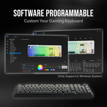 Teclado mecánico gaming AULA F99 Pro E-sports de tres modos, RGB, hot-swappable, 96%, PBT, inalámbrico personalizado con perilla multimedia