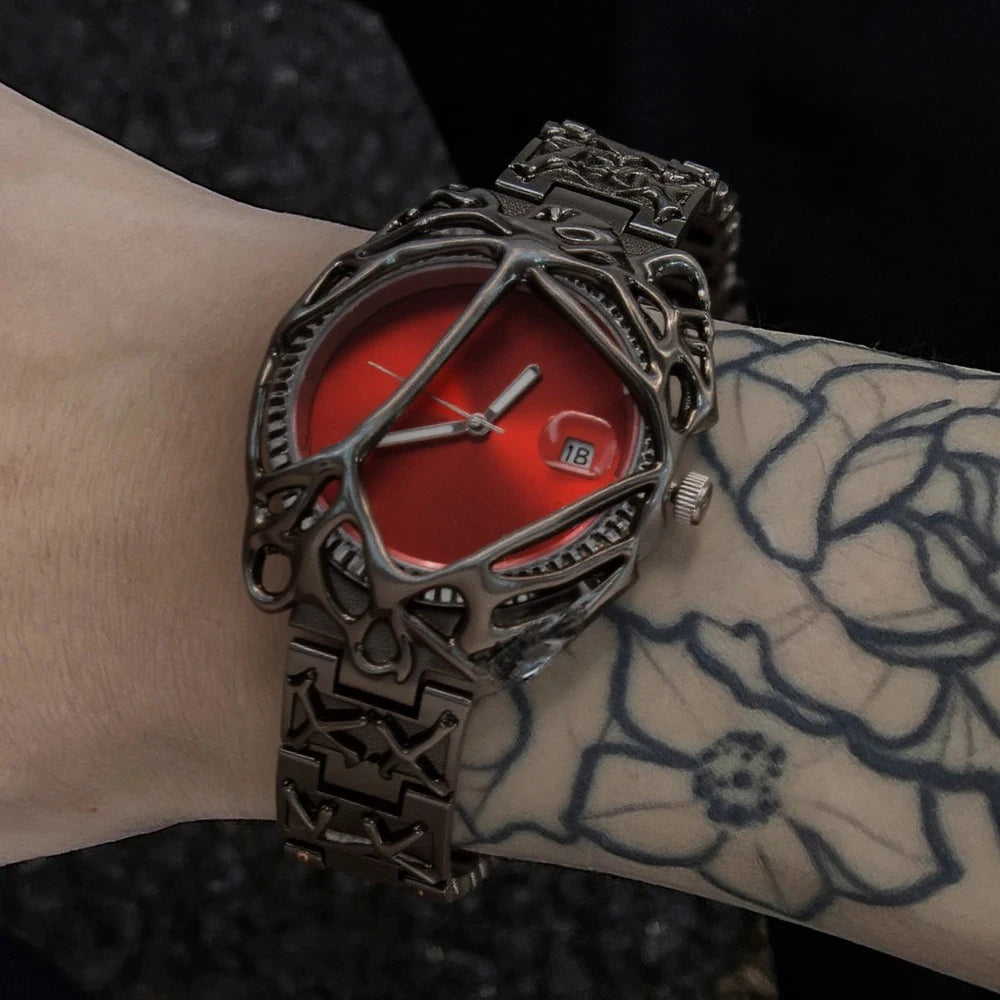 Fashion Y2K Antique Alabaster Quartz Watch Men Retro Black Strap Red Medieval Old Unique Creative Men Watches Luminous AAA Clock