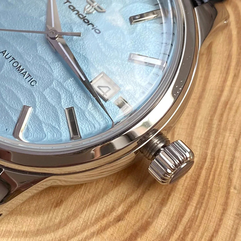 Tandorio 40mm Japanese NH35 Automatic 200M Diving Watch Men Beige Dial Bubble Sapphire Polished Case Glass Back Screw Crown