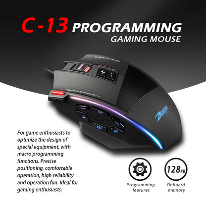 ZELOTES C13 Wired Gaming Mouse 10000 DPI RGB Programmable Gaming Mouse with 13 Buttons for PC & Laptop