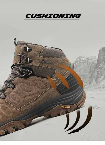 Botas de caminhada de cano alto HIKEUP para homem, calçado de inverno para exterior, com atacadores, antiderrapantes, desportivas casuais para trekking, impermeáveis, em camurça