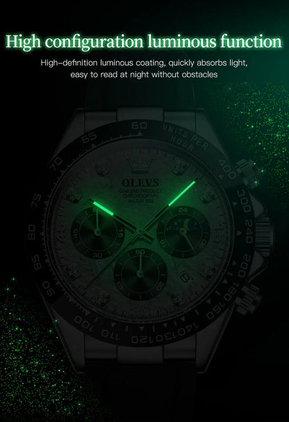 OLEVS Luxury Brand Quartz Watch for Men Waterproof Luminous Moon Phase Hour Men's Watch Chronograph Sport Wristwatch Moonswatch