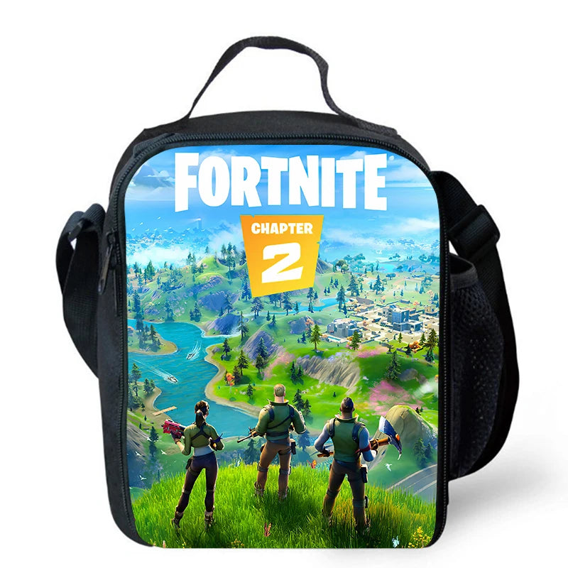 Fortnite cartoon lunch bag, portable insulated lunch bag, reusable food storage bag, suitable for children and students.
