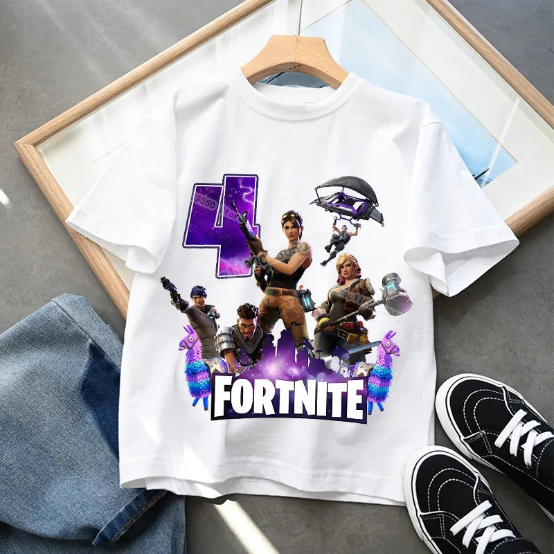 Fortnites Children Birthday Number T Shirt Girls Boys Summer Clothes Baby Cotton Tee Shirts Party Short Sleeve Tops Toddler Gift