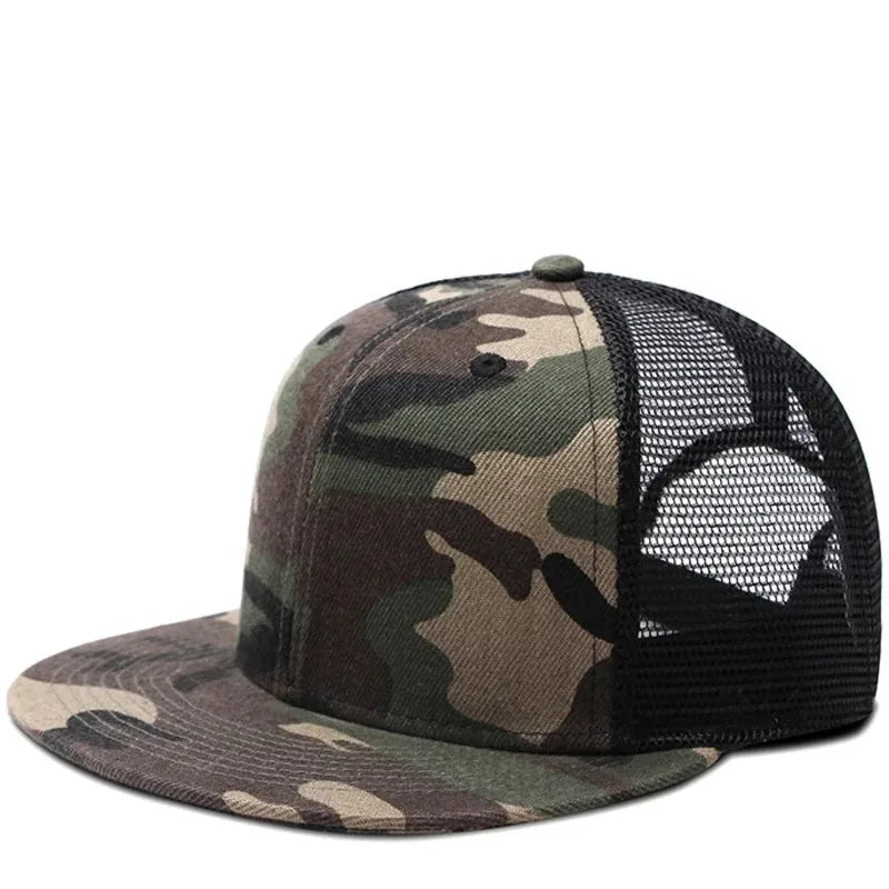 Adult Solid Color Flat Brim Mesh Snapback Cap Men Woman Hiphop Plain Baseball Hat  55-60cm