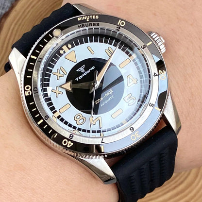 Tandorio Waterproof Watch Men Dome Sapphire Crystal Roman Numbers 120 Clicks Bezel NH35A/Miyota 8215 Movt Silicone Grey Dial