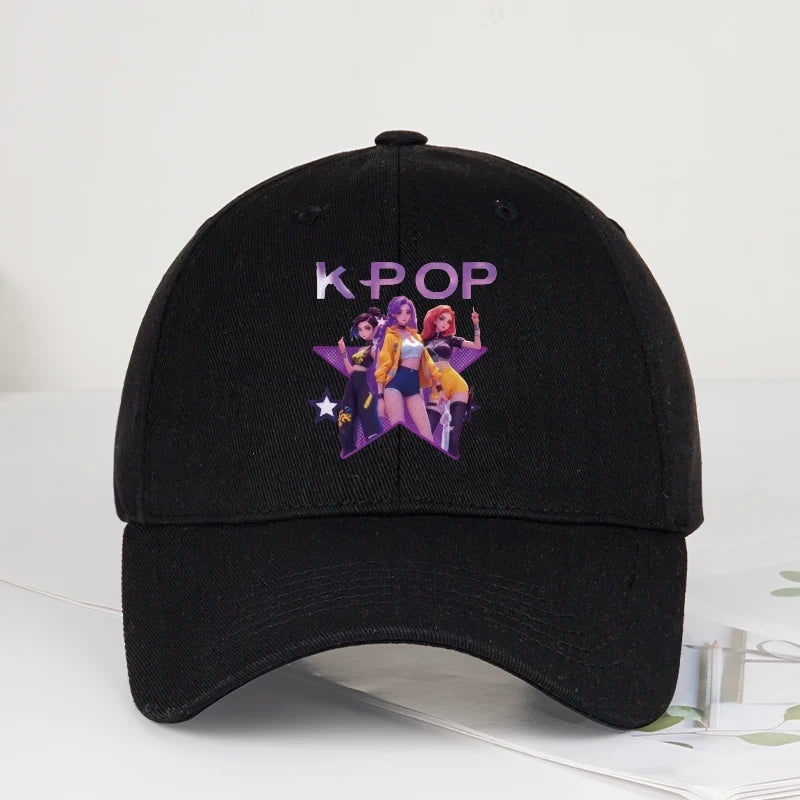 K-POP-baseballpet met print van cartoonmeisjesgroep - Unisex casual retro verstelbare ‘dad cap’ - Y2K-zonnepet
