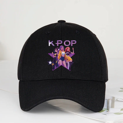 K-POP-baseballpet met print van cartoonmeisjesgroep - Unisex casual retro verstelbare ‘dad cap’ - Y2K-zonnepet