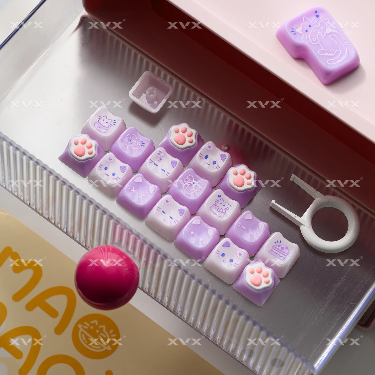 Keycaps XVX 148 Teclas Tema Gato Perfil MAO Keycap Coreana Brilhante e Fofa para Teclado 61 64 68 78 87 96 98 104 108